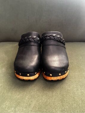 Kork-Ease Black Braided Leather Clogs